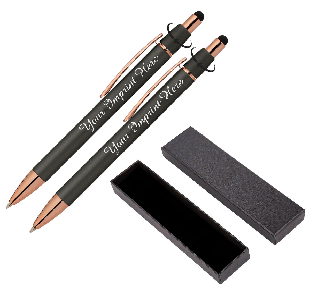 Fidget Pen for Adults - 2 Pack Stress Relief Pens with Gift Box - ADHD Anxiety - Metal with Rubber Grip - Focus for Office, Work (White-Black)