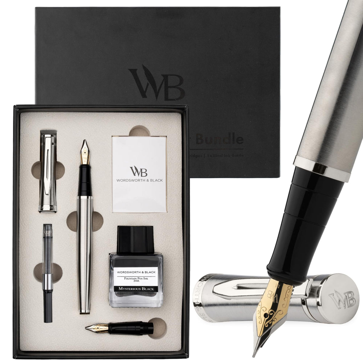 Wordsworth & Black Fountain Pen Gift Set, Medium & Extra Fine Nib, Brown