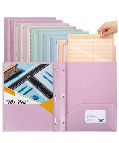 Mr. Pen- Plastic Folders with Pockets and Prongs, 5 Pack, Letter Size
