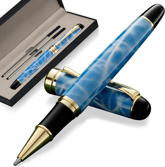 Luxury Ballpoint Pens Black Ink 0.5mm Medium Point Work Pen Smooth Writing,Elegant Fancy Nice Gift Pen Set for Signature Executive Business Office Supplies (Blue)