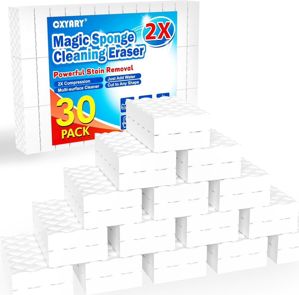 30 Pack 2X Magic Sponges Cleaning Eraser, Density Stronger Melamine Sponge