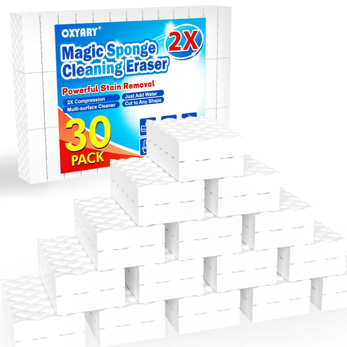 30 Pack 2X Magic Sponges Cleaning Eraser, Density Stronger Melamine Sponge