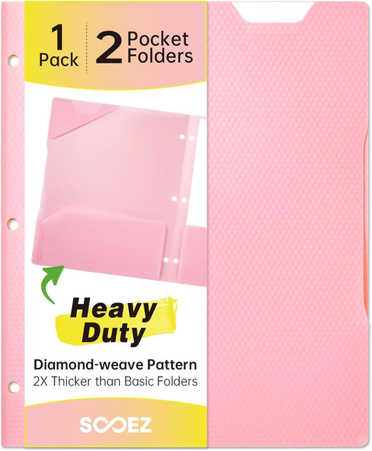 Sooez 2-Pocket Folders with Pockets, Plastic Heavy Duty, Fits 3-Ring Binder