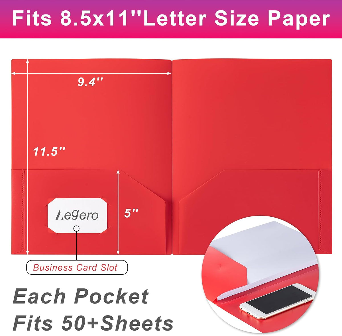 Aegero Plastic Folders with Pockets (7 Pack, Assorted Colors)