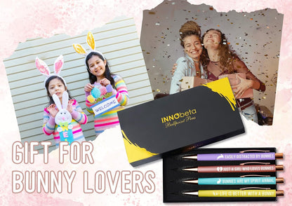 InnoBeta Bunny Gifts for Women, Girls, Ballpoint Pen Set of 4, Bunny Stuff for Bunny Lovers, Bunny Mom on Birthday, Back to School, Easter, Christmas