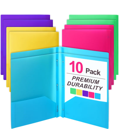 Mr. Pen- Plastic Folders with Pockets and Prongs, 5 Pack, Letter Size
