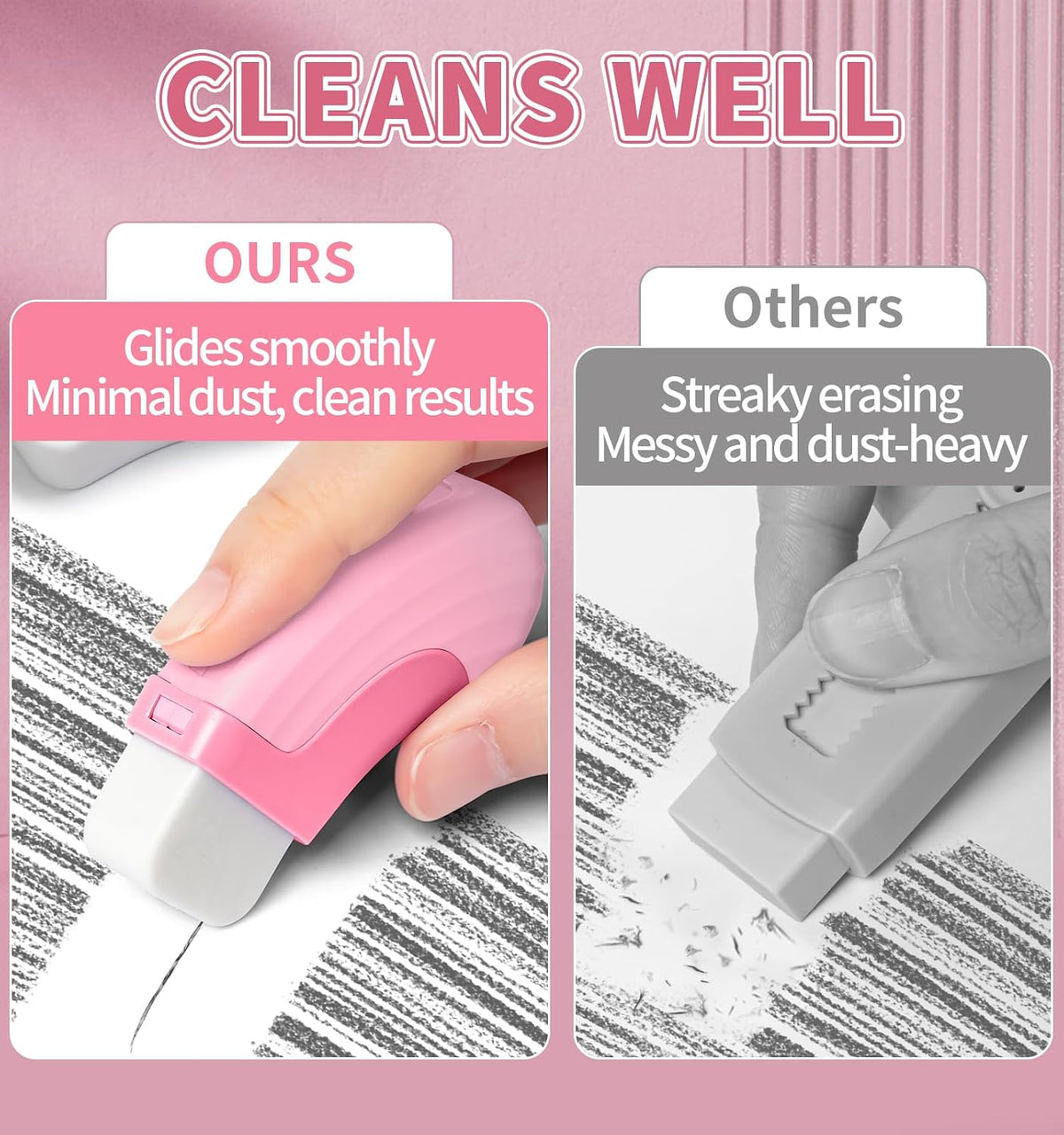 4+1 Pack Rubber Erasers Sliding Retractable Eraser - Pink
