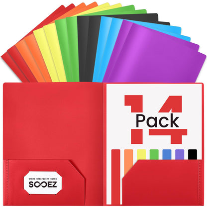 Sooez 7 Pack Folders with Pockets, 2 Pocket Folders with Extra Labels