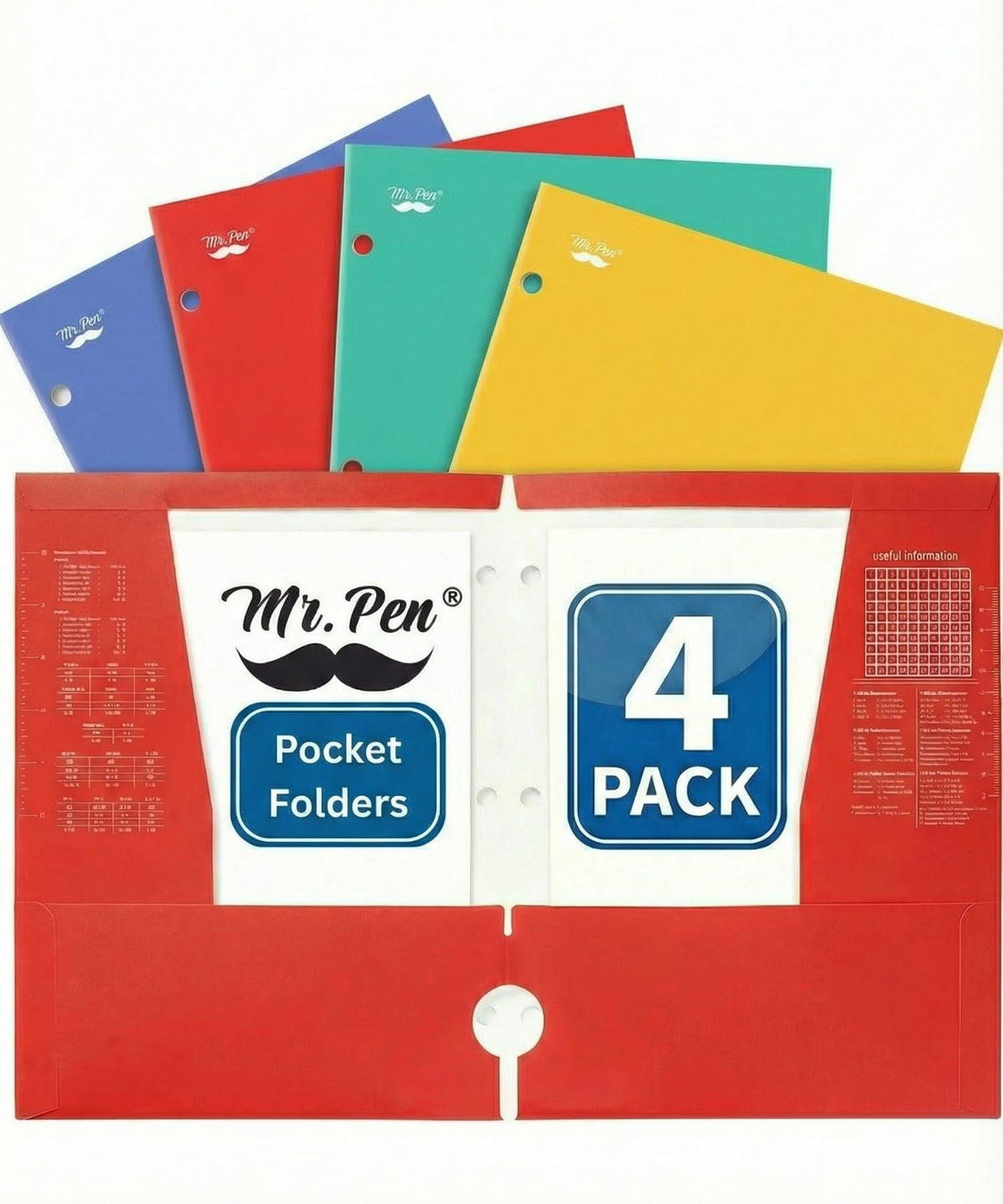 Mr. Pen- 4-Pocket Folders, 4 Pack, 12.5" x 9.5", Pastel Colors | Tear-Resistant Paper Folders with Pockets 3 Holes Punched, High Capacity