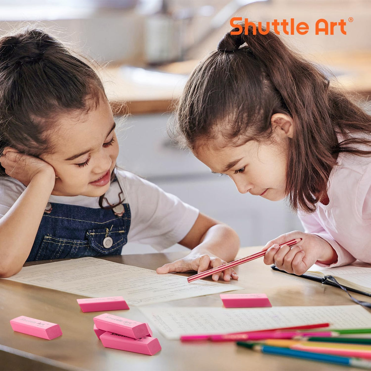 Shuttle Art Pink Erasers, 36 Pack Erasers Bulk, Latex-Free, No Smudge, Soft Eraser for Kids, Teachers, Homeschools, Art Classes and Back to School Supplies