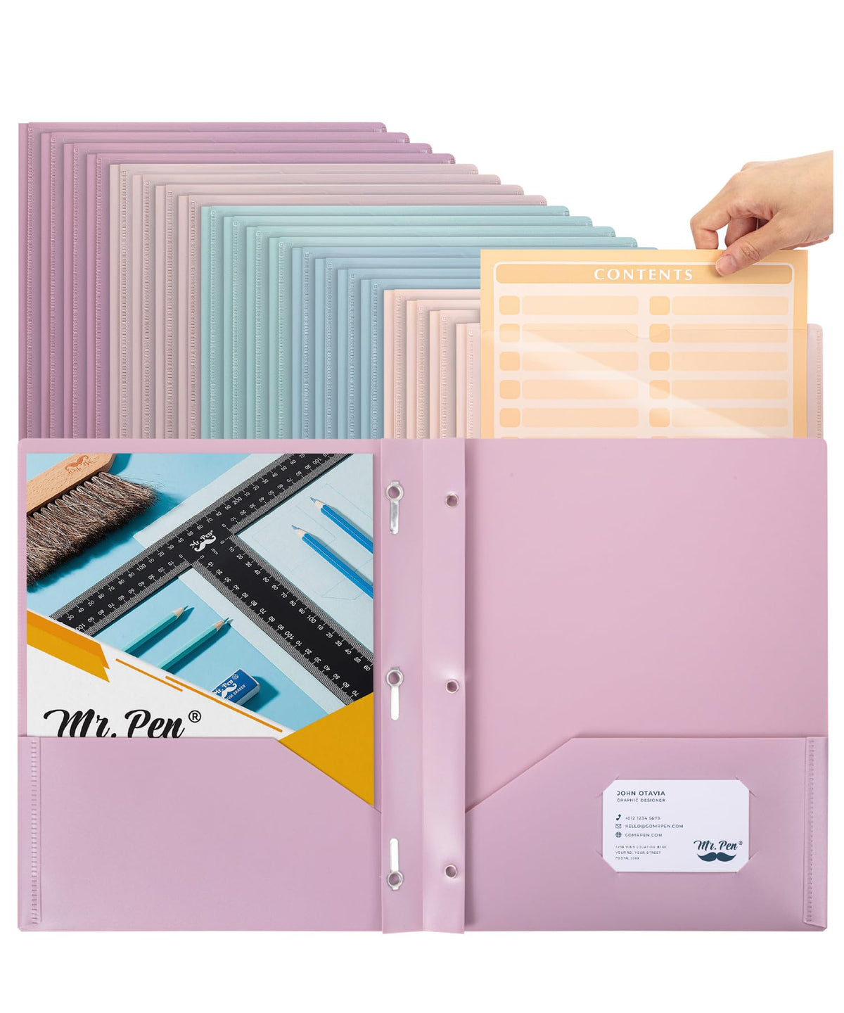 Mr. Pen- Plastic Folders with Pockets and Prongs, 5 Pack, Letter Size