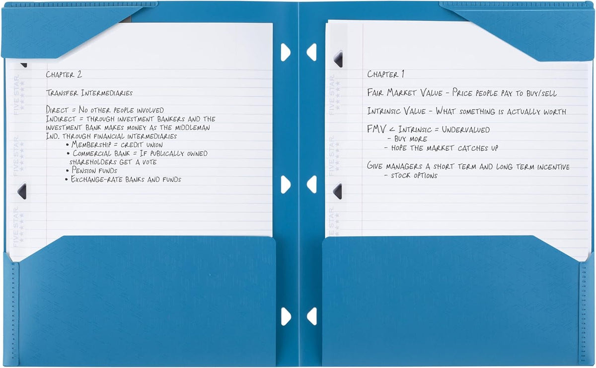 Five Star 2-Pocket Folder, Plastic Folder with Stay-Put Tabs, Fits 3-Ring Binder, Holds 8-1/2" x 11" Paper, Tidewater Blue (333420H-ECM)