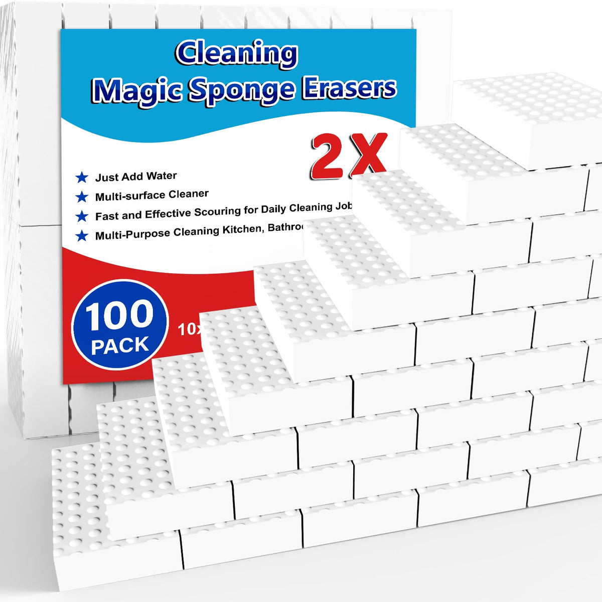 SmilinFit Magic Sponge Erasers, 20 Pack 2X Density Stronger Melamine Sponge Foam Pads, Multi-Functional Household Cleaning Supplies Cleaner for Kitchen, Bathroom, Bathtub, Sink, Wall Cleaner