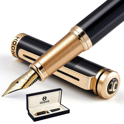 Silver Luxury Fountain Pen Set for Men and Women with Gift Box, 24K Gold Finish and Gilded Nib(Extra Fine)