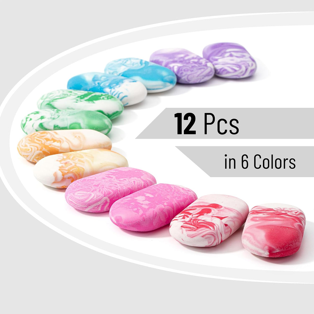 Mr. Pen- Marble Pencil Erasers, 12 Pack, 1" x 2"