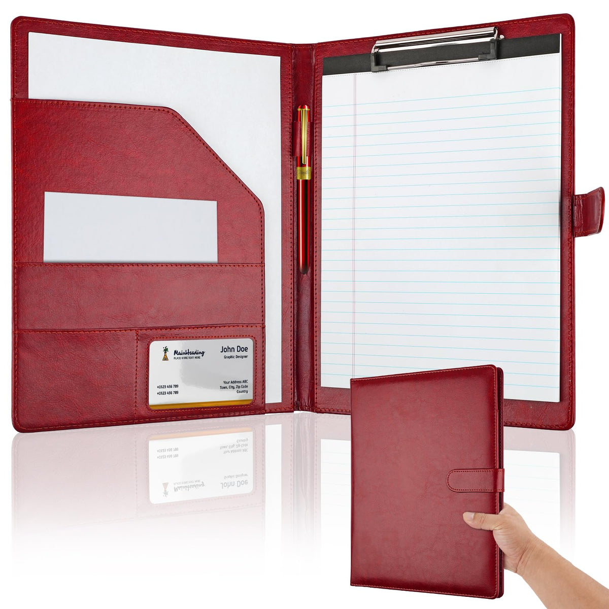 Professional Padfolio with Clipboard, Faux Leather Portfolio Folder Binder