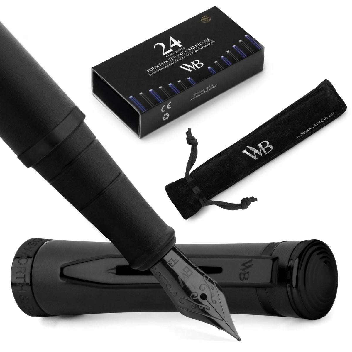 Wordsworth & Black Luxury Fountain Pen Set for Writing, Medium Nib, Silver