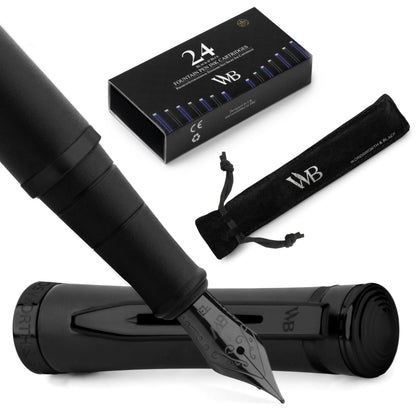 Wordsworth & Black Luxury Fountain Pen Set for Writing, Medium Nib, Silver