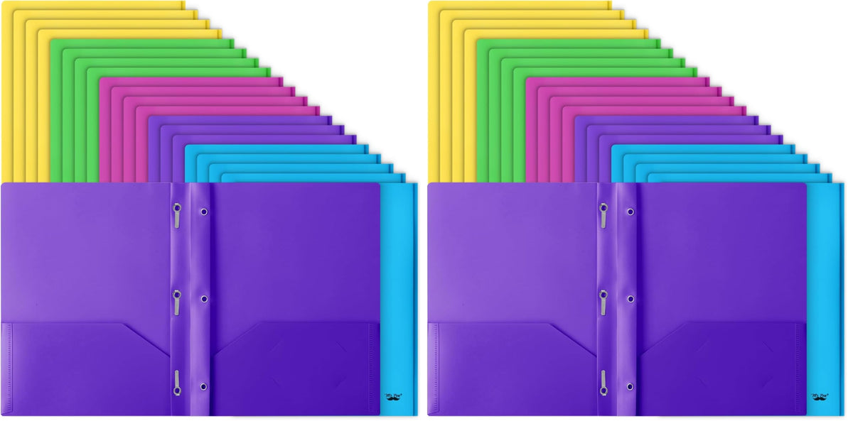 Mr. Pen- Plastic Folders with Pockets and Prongs, 5 Pack, Letter Size