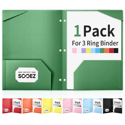 Sooez 2-Pocket Folders, Plastic Folders with Pockets 3 Hole Punched