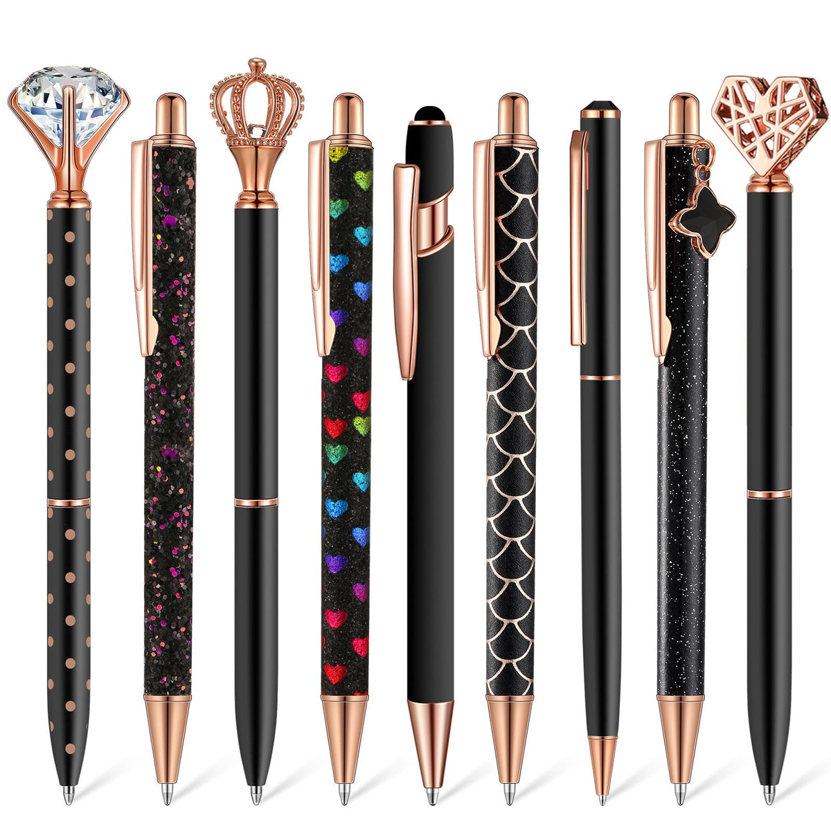 Janmini 9pcs Fancy Ballpoint Pens Glitter Journaling, Dark Blue