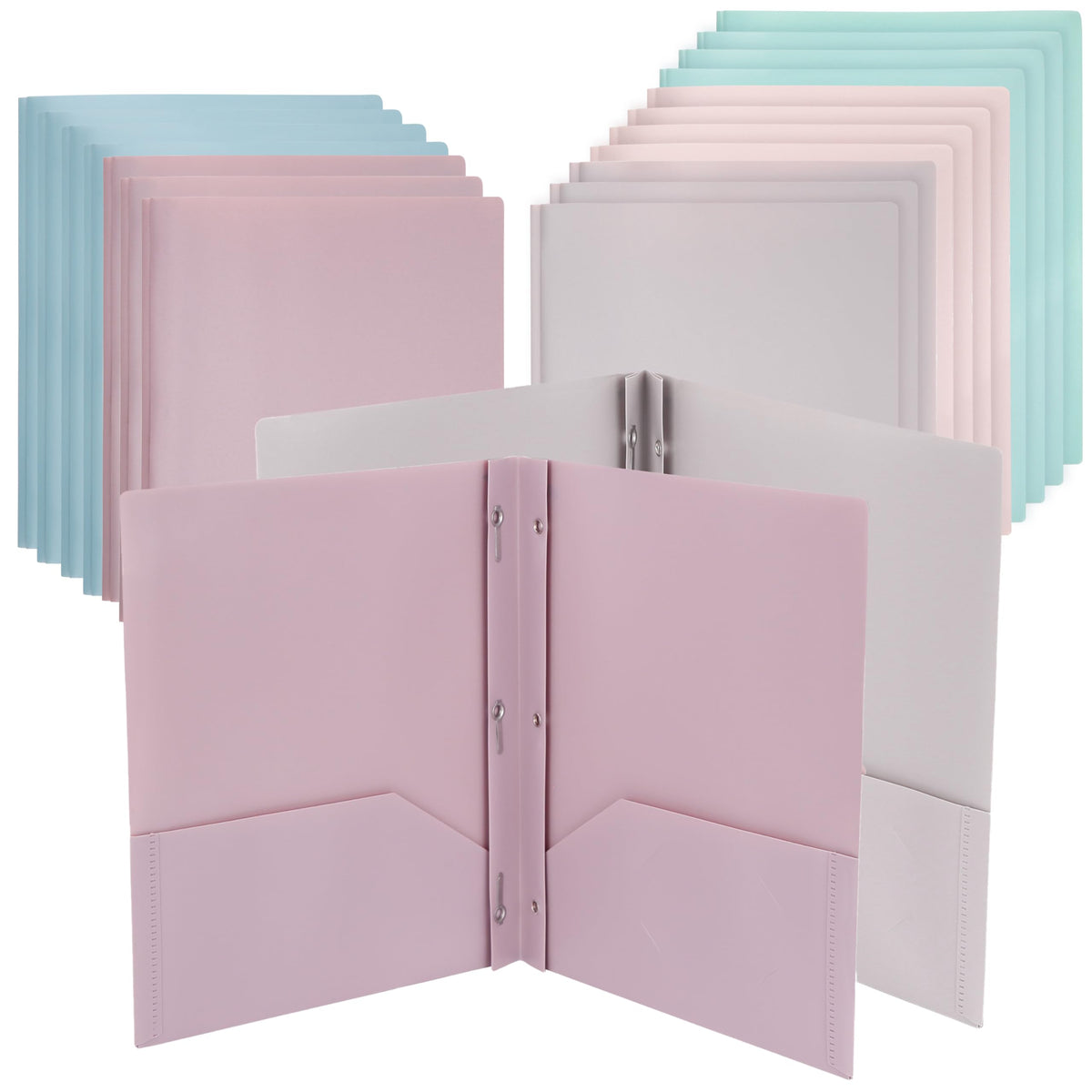 Mr. Pen- Plastic Folders with Pockets and Prongs, 5 Pack, Letter Size