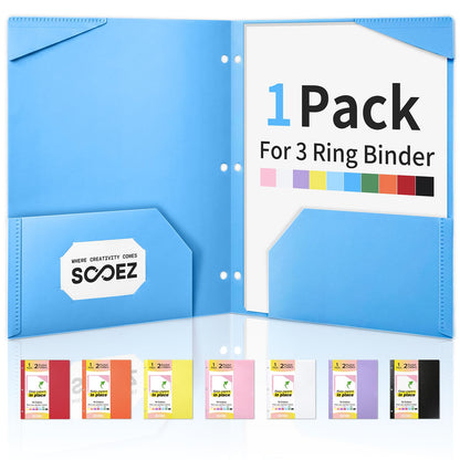 Sooez 2-Pocket Folders, Plastic Folders with Pockets 3 Hole Punched