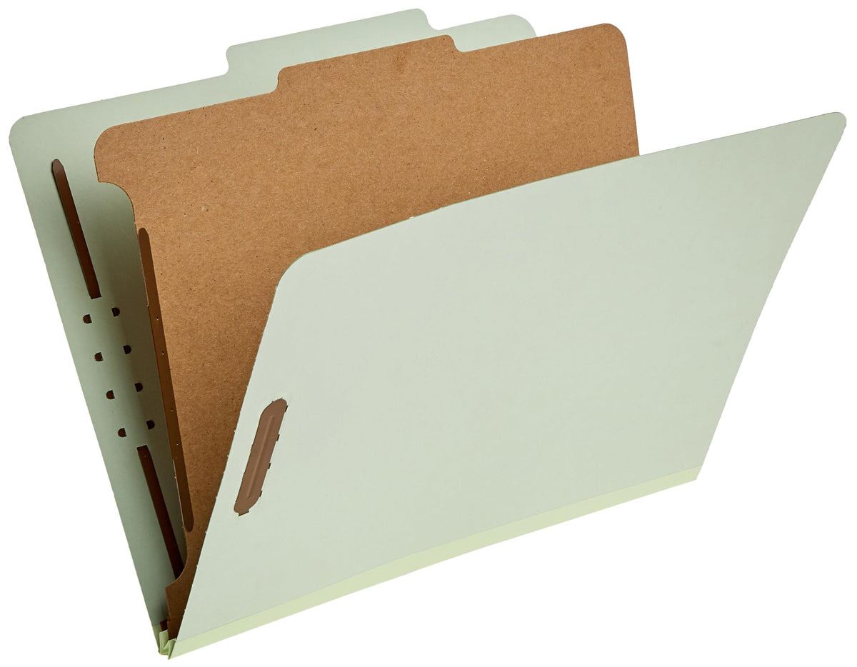 Amazon Basics Classification Folder with Prongs, 100% Recycled, 2 Dividers, 2" Embedded Fasteners, Letter Size, for Documents Organization, Light Blue, 10 Count