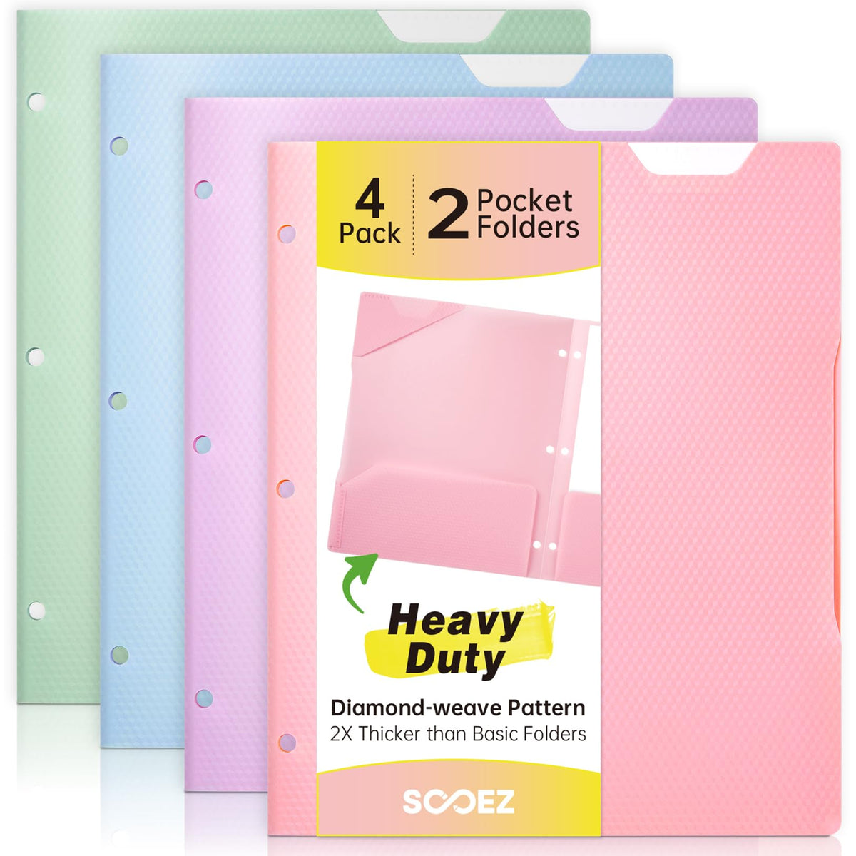 Sooez 6 Pack Plastic Folders with Pockets, Heavy Duty, Fits 3-Ring Binder