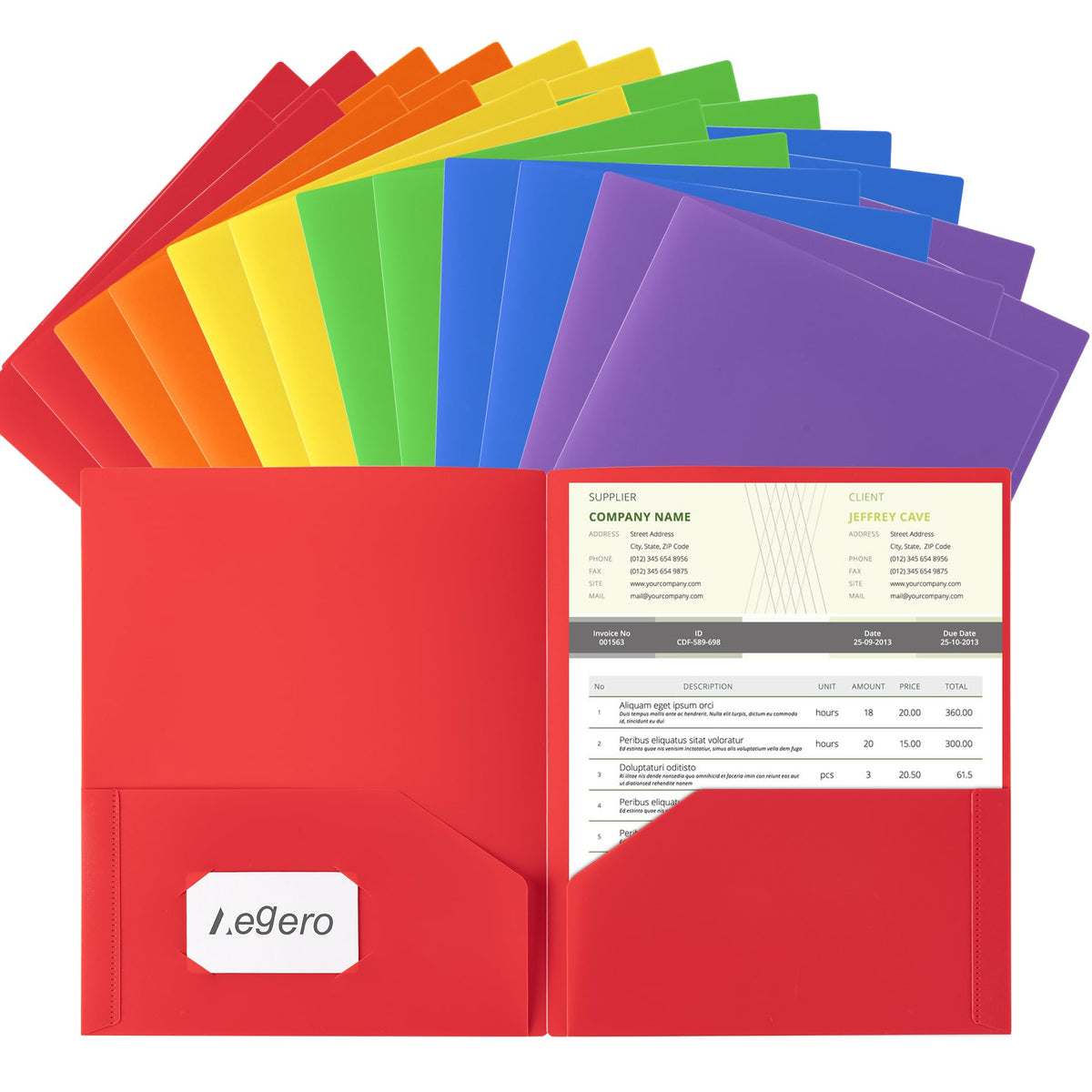 Aegero Plastic Folders with Pockets (7 Pack, Assorted Colors)