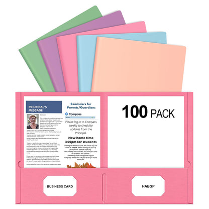 6 Pack Colored File Folders with Pockets, Pastel Pocket Folders, Plastic