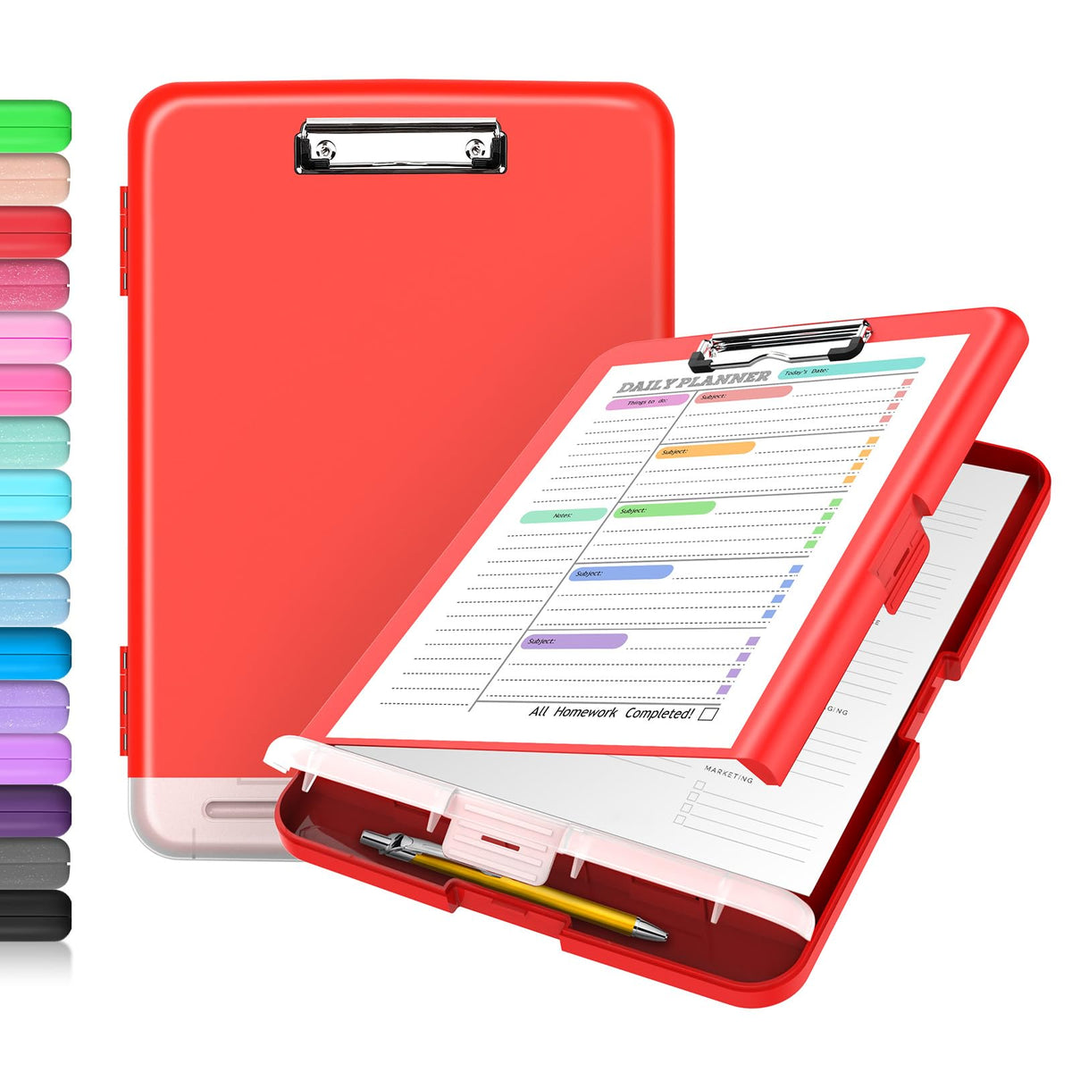 Sooez Clipboard with Storage, Clip Board 8.5 x 11 with Pen Holder, High Capacity Plastic Organization Case Box for Letter Legal A4 Size Paper, Nurses Teachers Must Haves, School & Office Supplies
