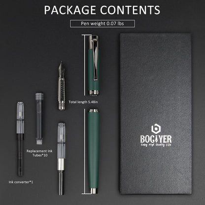 Luxury Fountain Pen Set,Ink Pen for Smooth Writing,Medium Nib,Includes 10 Ink Cartridges&Ink Converter,Best Pen Gift Case for Men & Women,fancy,Journaling,Executive Office pen-Black