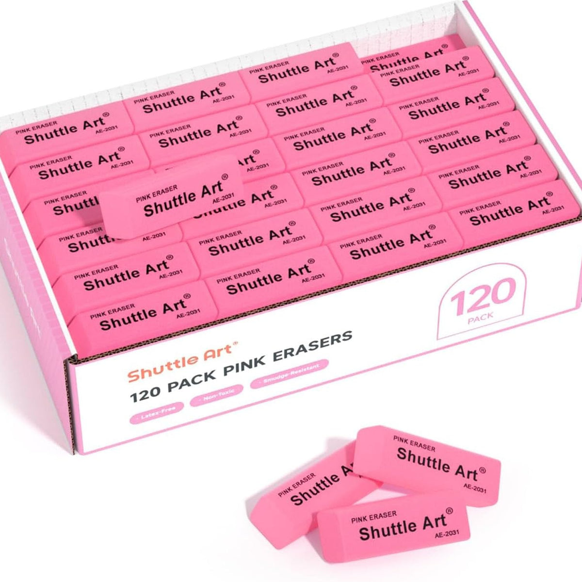 Shuttle Art Pink Erasers, 36 Pack Erasers Bulk, Latex-Free, No Smudge, Soft Eraser for Kids, Teachers, Homeschools, Art Classes and Back to School Supplies