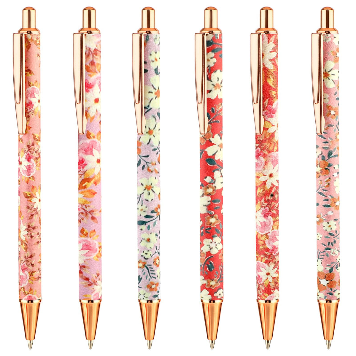 TIESOME 6pcs Floral Art Ballpoint Pens, 1.0mm Fashionable Retractable Ballpoint Pen Black Ballpoint Personalized Pens, Suitable for Women, Colleagues, Teachers, Students Gifts(color2)