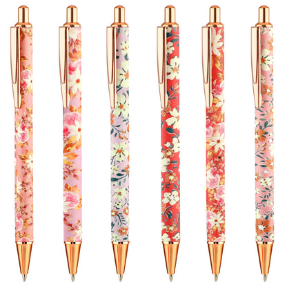 TIESOME 6pcs Floral Art Ballpoint Pens, 1.0mm Fashionable Retractable Ballpoint Pen Black Ballpoint Personalized Pens, Suitable for Women, Colleagues, Teachers, Students Gifts(color2)