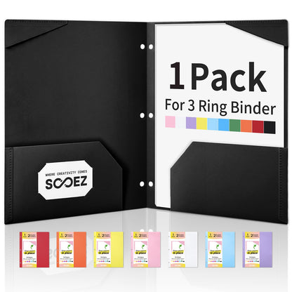 Sooez 2-Pocket Folders, Plastic Folders with Pockets 3 Hole Punched
