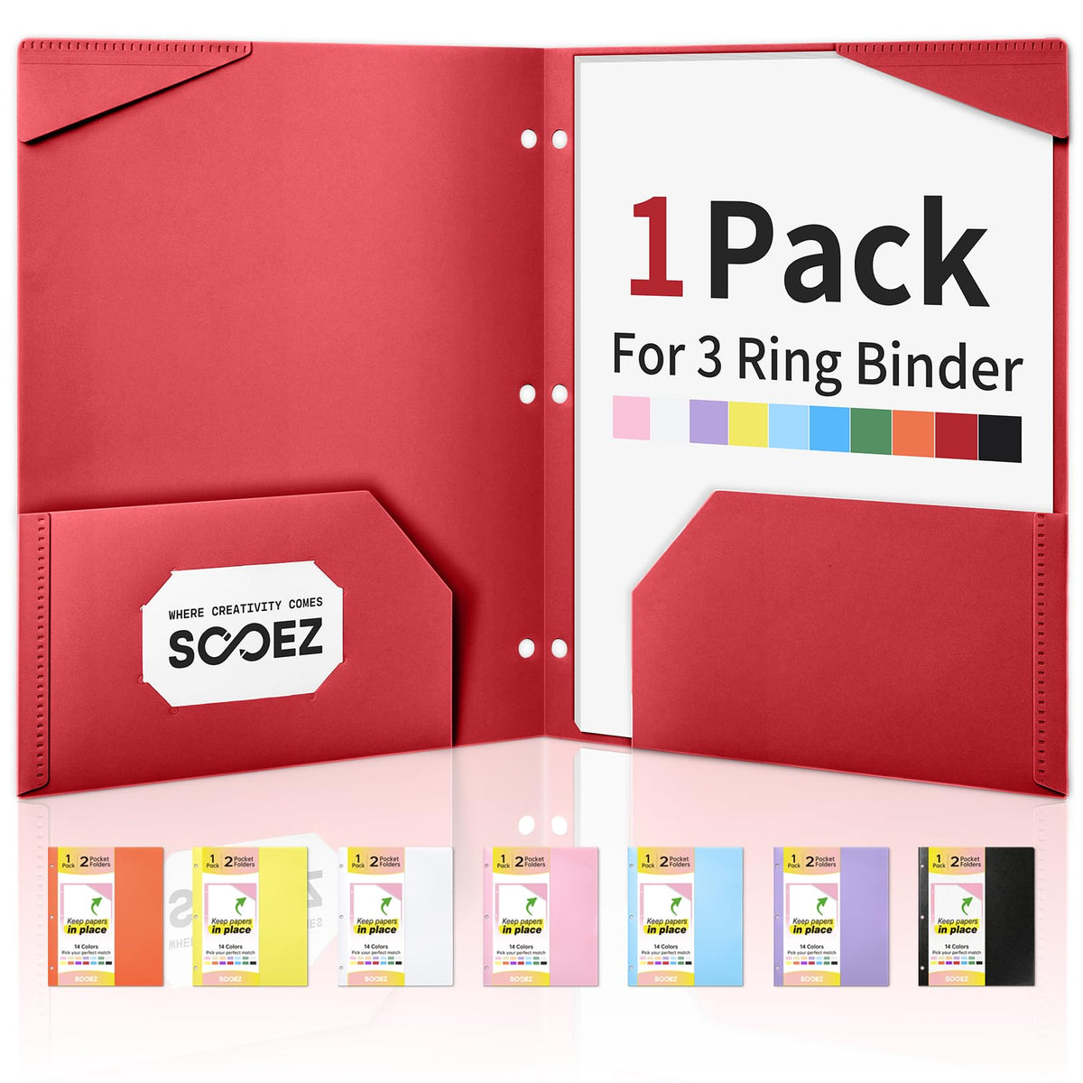 Sooez 2-Pocket Folders, Plastic Folders with Pockets 3 Hole Punched