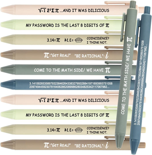 12 Pack Pi Day Ballpoint Pens, Black Ink Math Humor Quote Writing Instruments for Engineers Students, Practical Stationery Set, Retractable Pens for Classroom Office