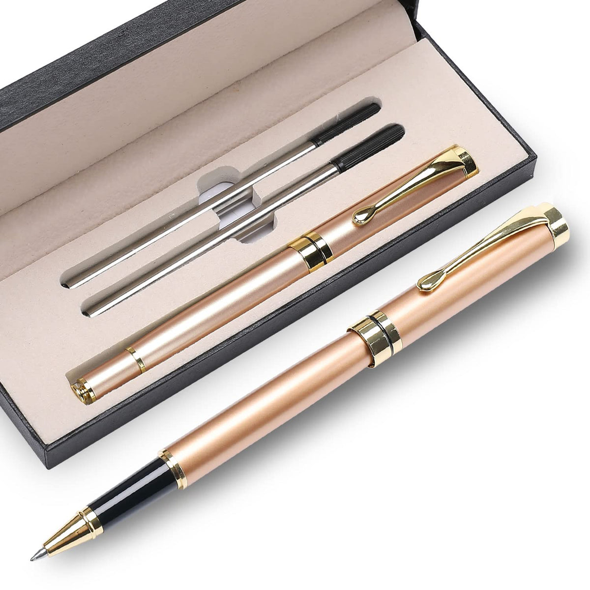 YIVONKA Luxury Ballpoint Pens Best Ball Pen Gift Set for Men & Women Professional Executive Office Nice BallPens Classy Gift Box Ballpoint Black Refill Line width 0.5mm (Red Gold)