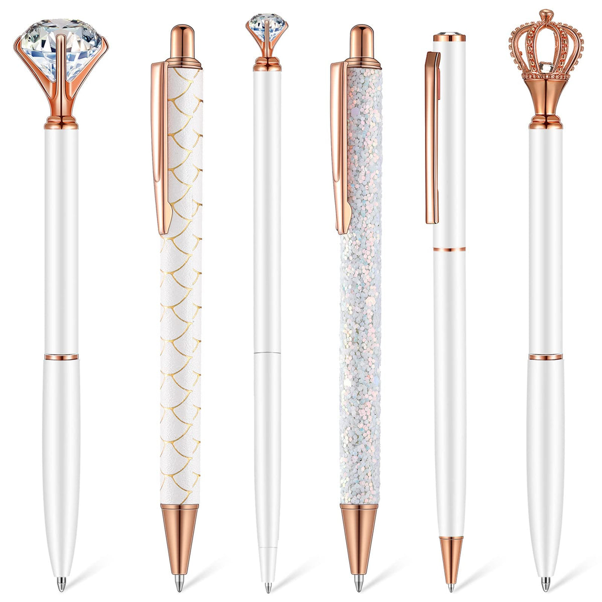 Qeeenar 6 Pcs Fancy Ballpoint Pens Glitter Metal Pens, Black