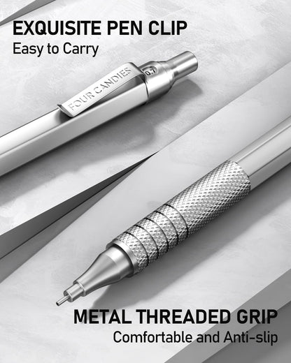 2PCS Metal Mechanical Pencil Set, 0.5mm+0.7mm, Storage Case, Black＆Silver