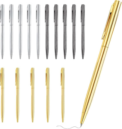 15Pcs Ballpoint Pens(Gold, Silver & Gray), Black Ink Medium Point, Smooth Writing Metal Pen Bulk