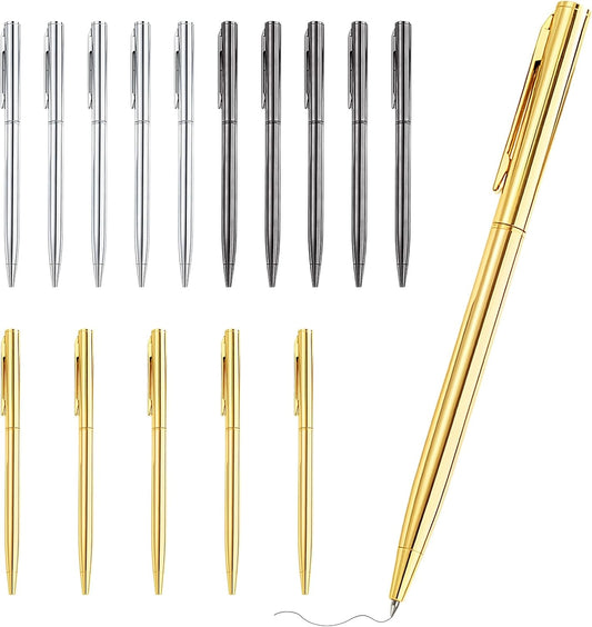 15Pcs Ballpoint Pens(Gold, Silver & Gray), Black Ink Medium Point, Smooth Writing Metal Pen Bulk