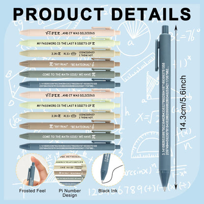 12 Pack Pi Day Ballpoint Pens, Black Ink Math Humor Quote Writing Instruments for Engineers Students, Practical Stationery Set, Retractable Pens for Classroom Office