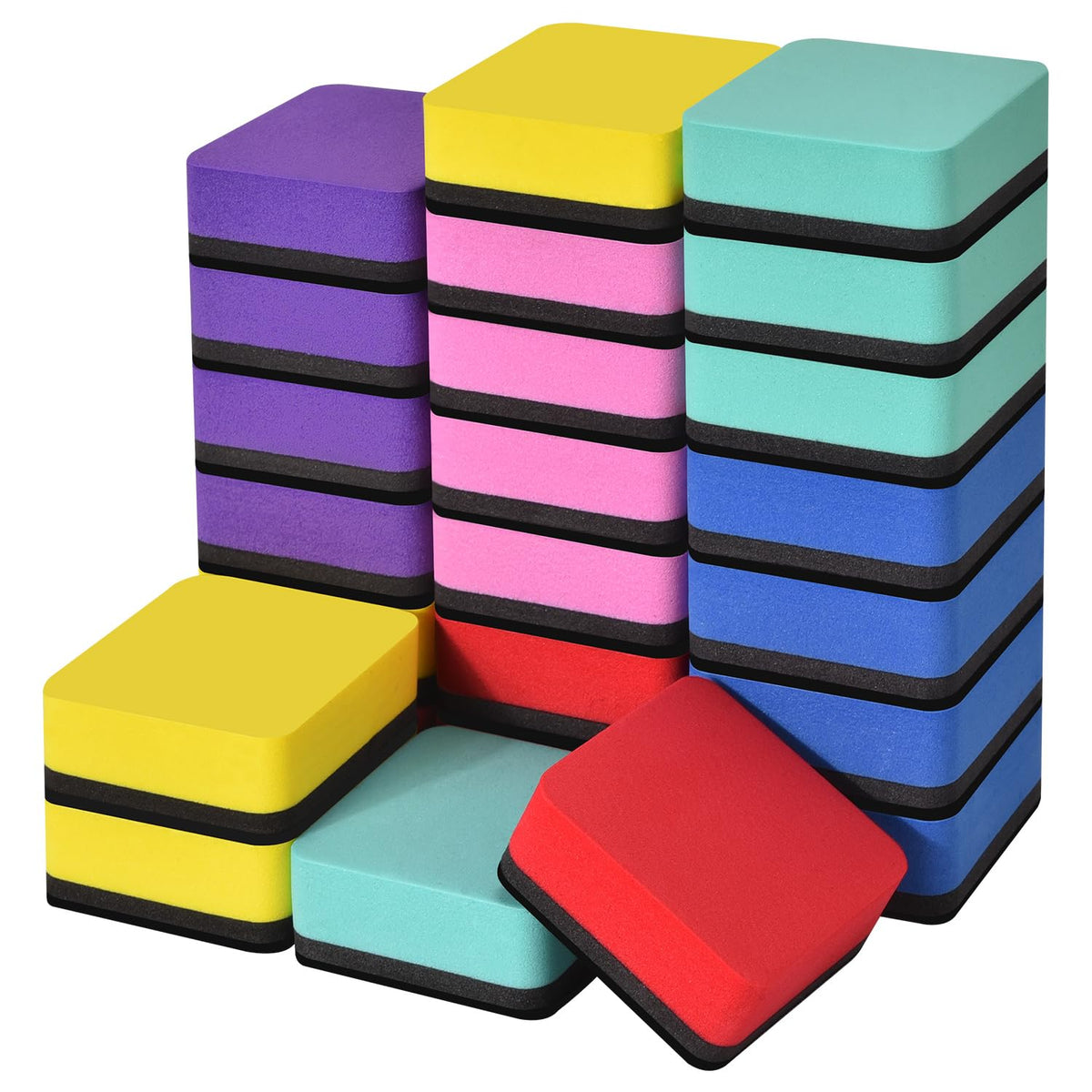 24 Pack Square Magnetic Whiteboard Erasers, Mini Dry Erase Board Erasers for Kids and Students, 8 Color