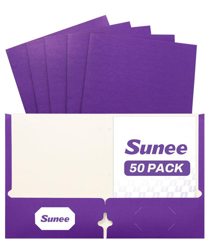 SUNEE Folders with Pockets 3 Hole Punched(50 Pack, Dark Blue), 2 Pocket Folders Fit Letter Size Paper, Paper File Folder for School Office Home Bussiness