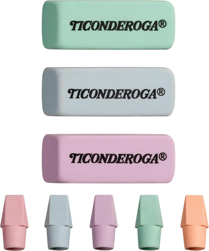 Ticonderoga Assorted Erasers, Pastel Colors, 15 Count