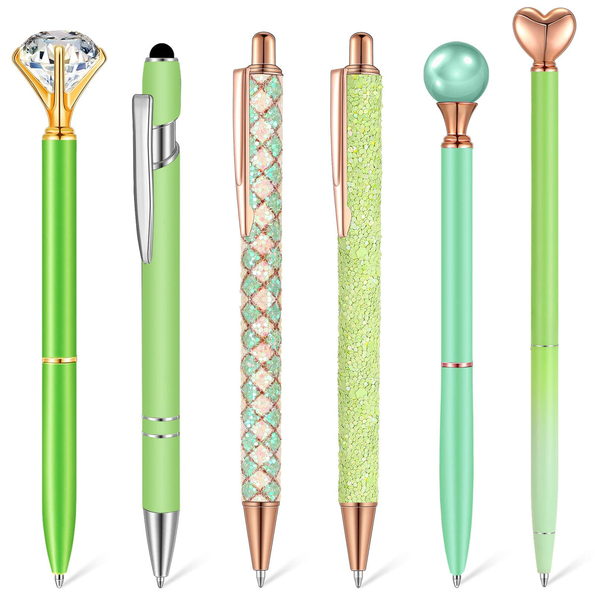 Qeeenar 6 Pcs Fancy Ballpoint Pens Glitter Metal Pens, Black