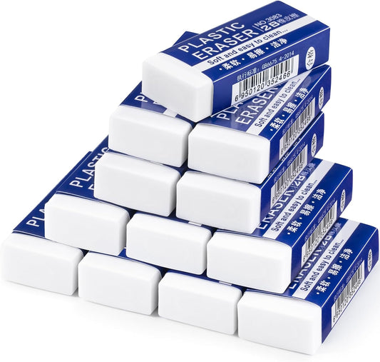 Pencil Erasers, Large White Block Erasers for School Kids, 12 Pack